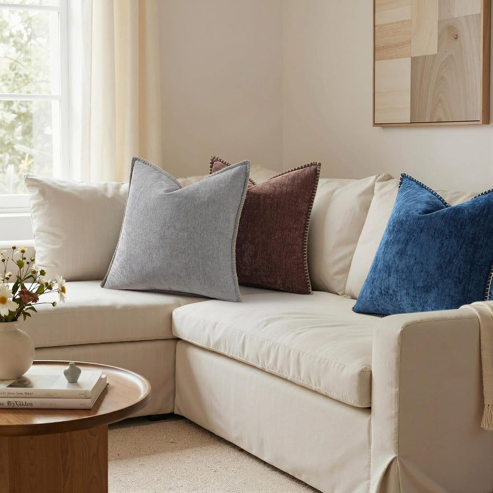 Pallene Chenille Soft Navy Blue Throw Pillow Cover 22x22 Set of 2