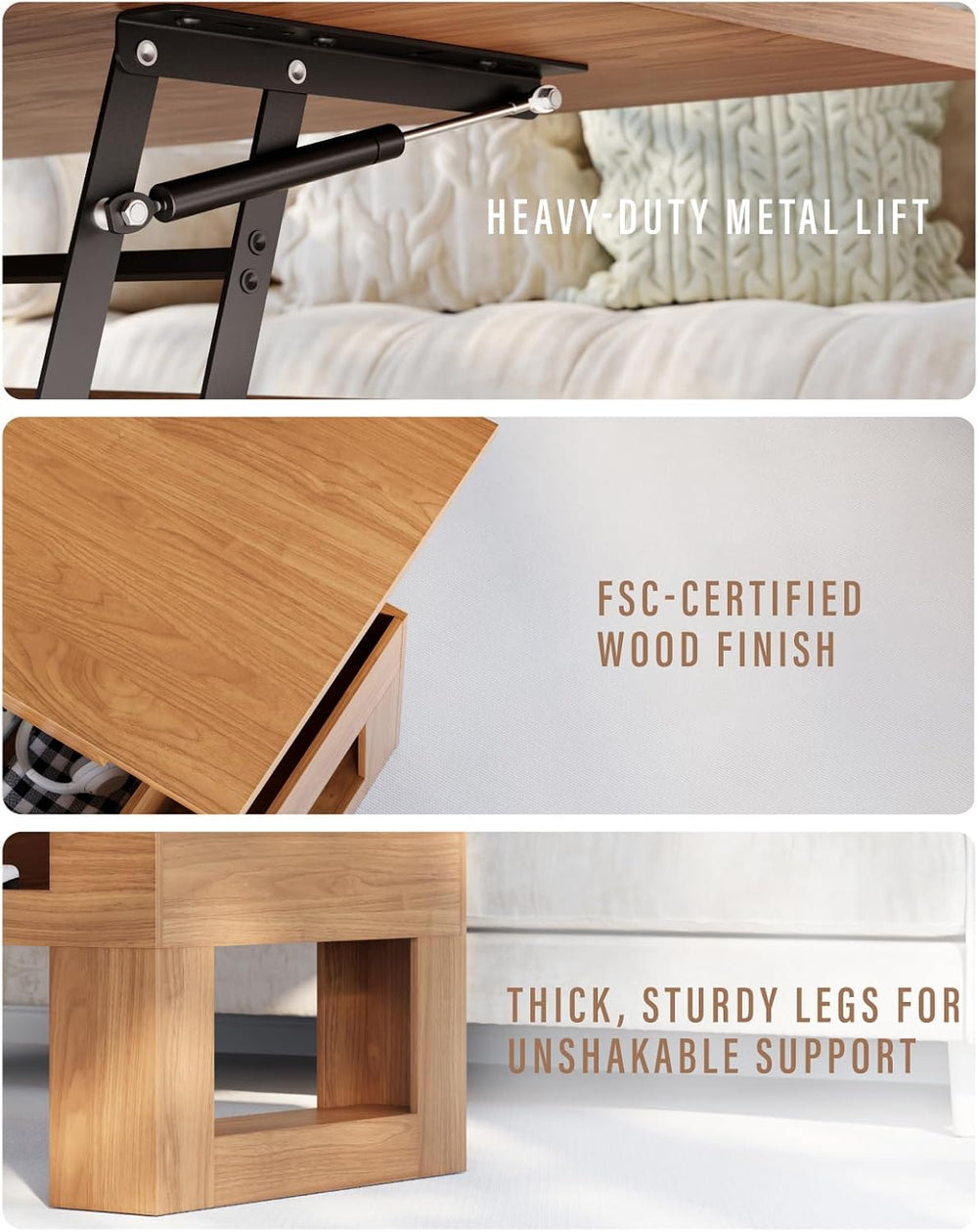 Lift Top Coffee Table with Puzzle Tray, Modern Wood Center Table with Hidden ...