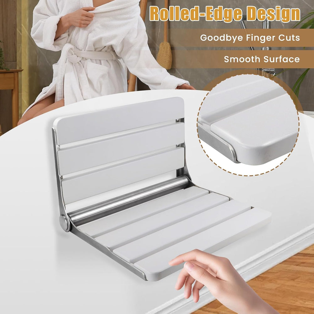 Teak Folding Shower Seat Wall Mounted, 16" Foldable Shower Bench, 400lbs...