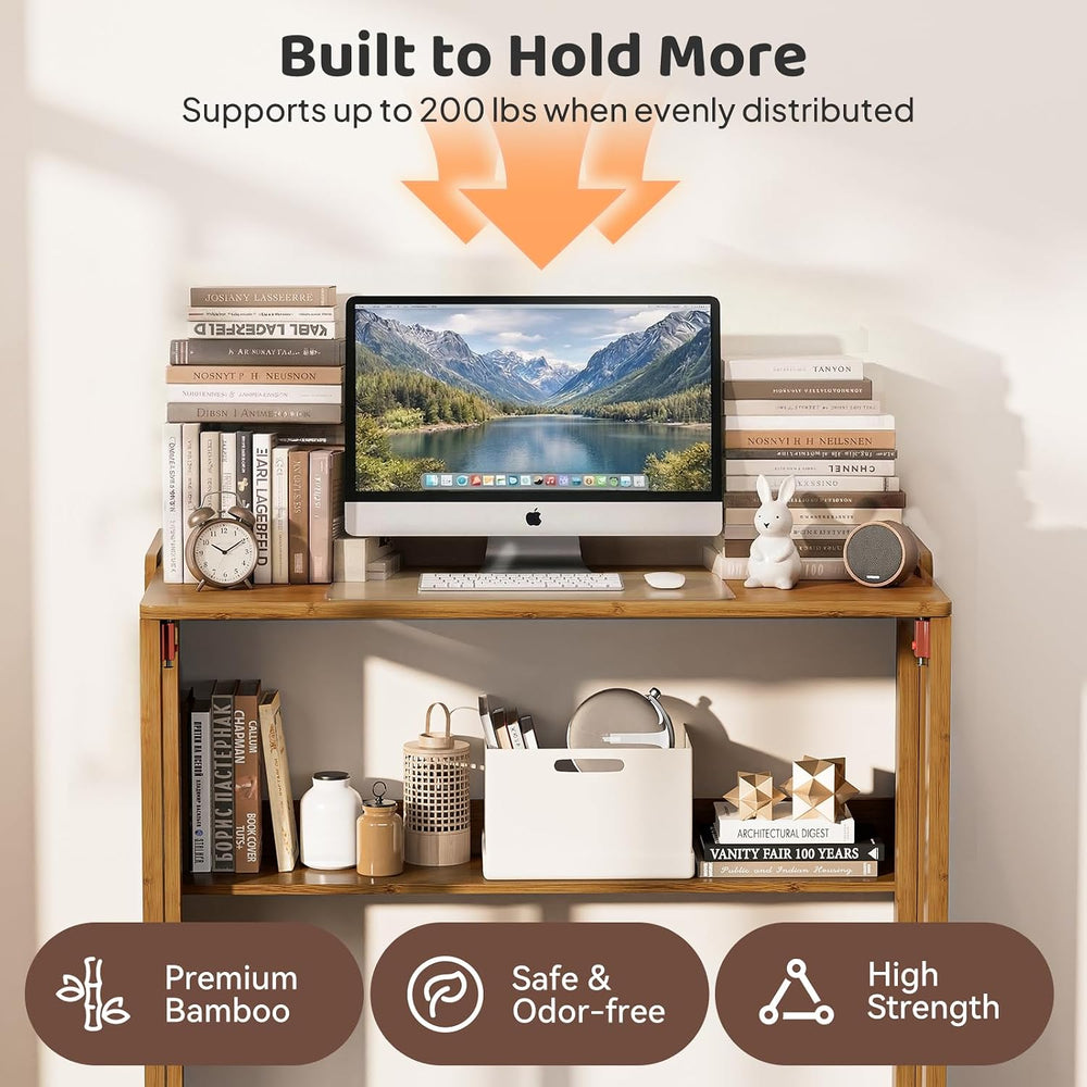 Bamboo Folding Desk for Small Spaces, Small Computer Foldable Desk, Brown
