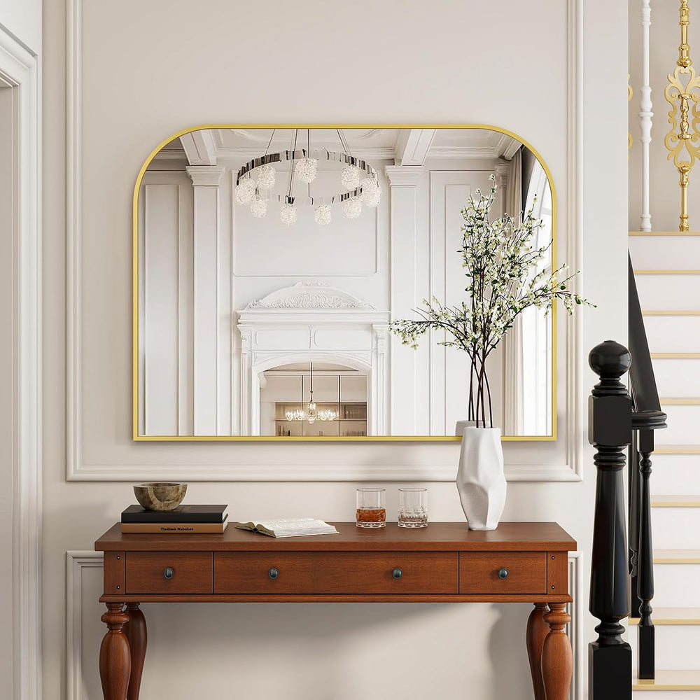 Gold Arched Top Wall Mounted Mirror 38"x30"