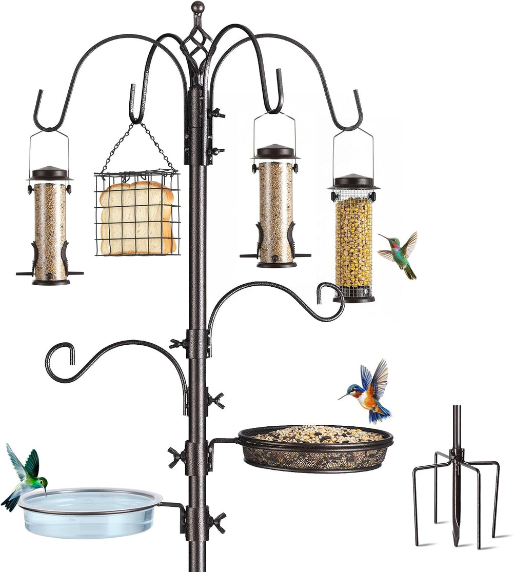 Bird Feeding Station Kit, 94-Inch, 6-Hook Metal Bird Feeder Pole