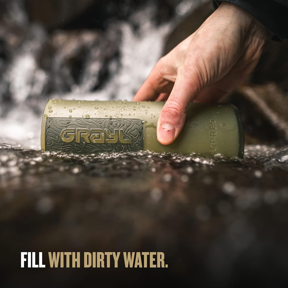 GRAYL GeoPress 24 oz Water Purifier & Water Filter Bottle, Olive Drab