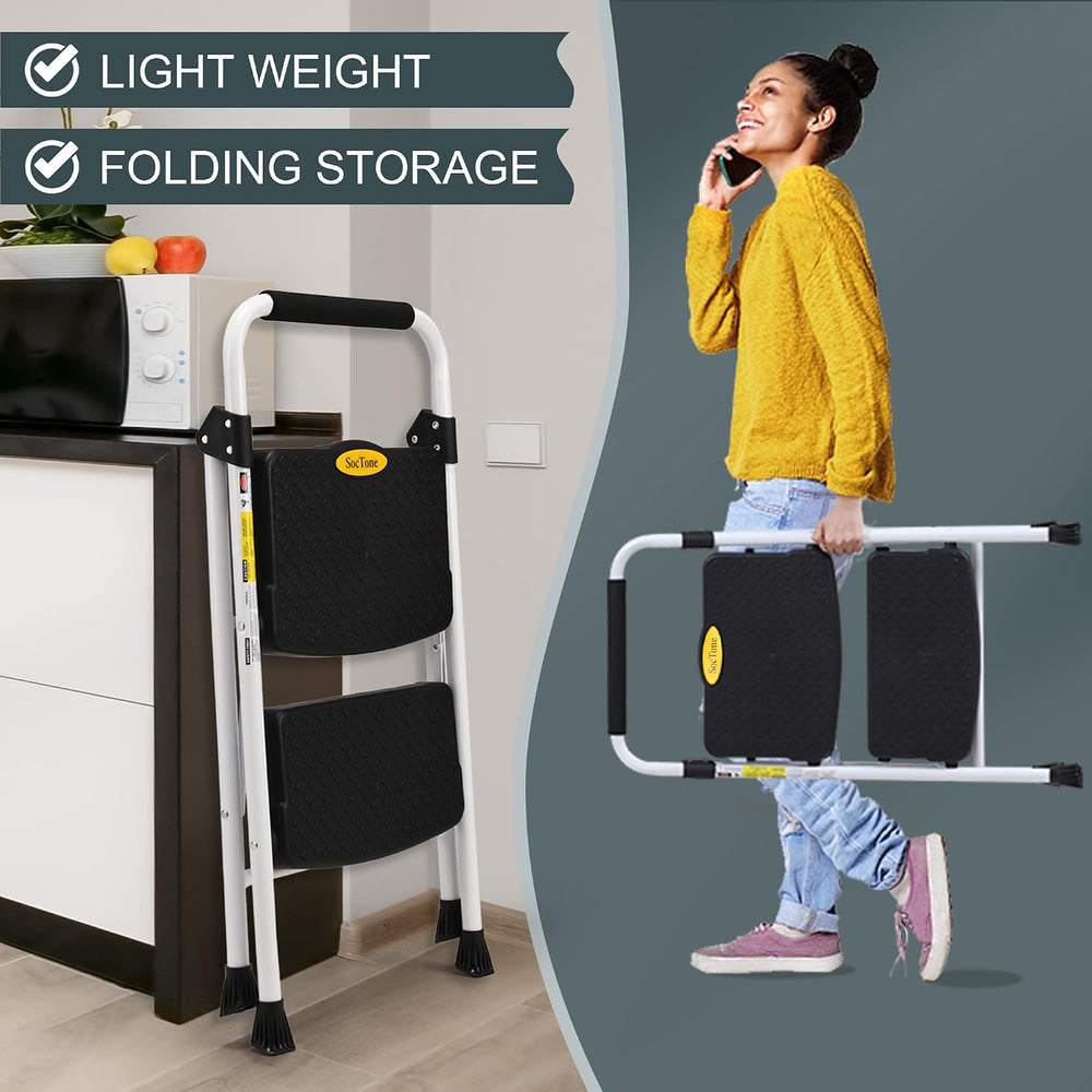 SocTone 2 Step Ladder, Step Stools for Adults, 500lbs Capacity