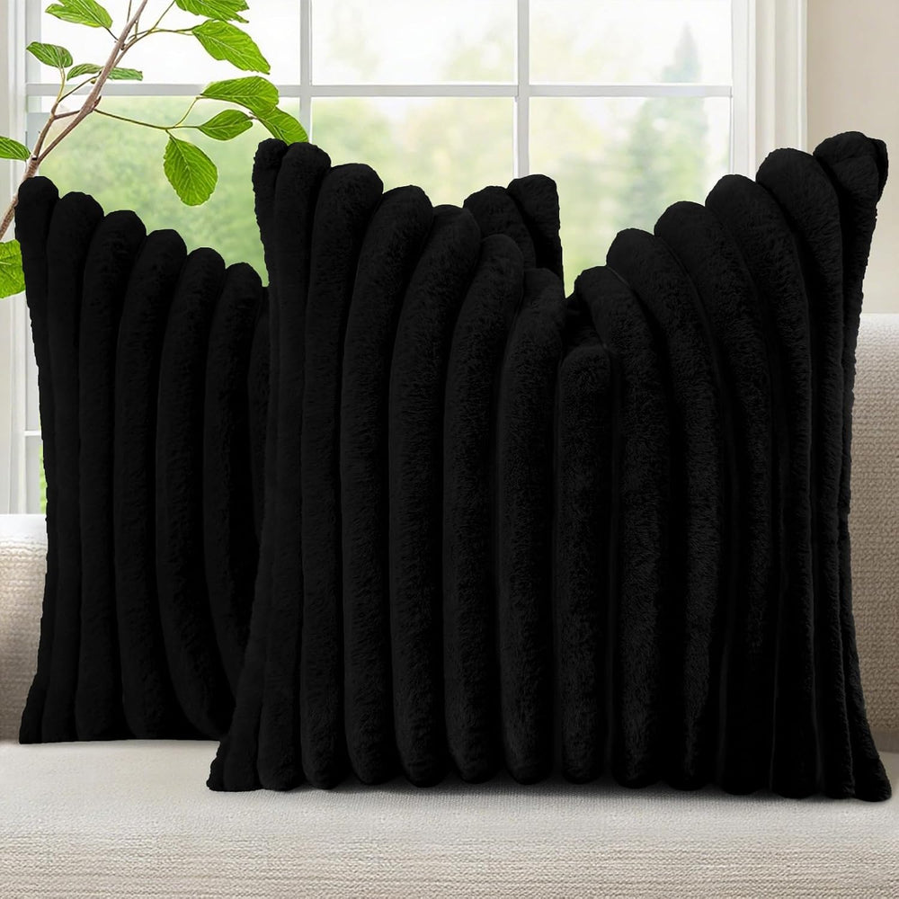 decorUhome Fall Faux Fur Throw Pillow Covers 26x26 Set of 2 Black