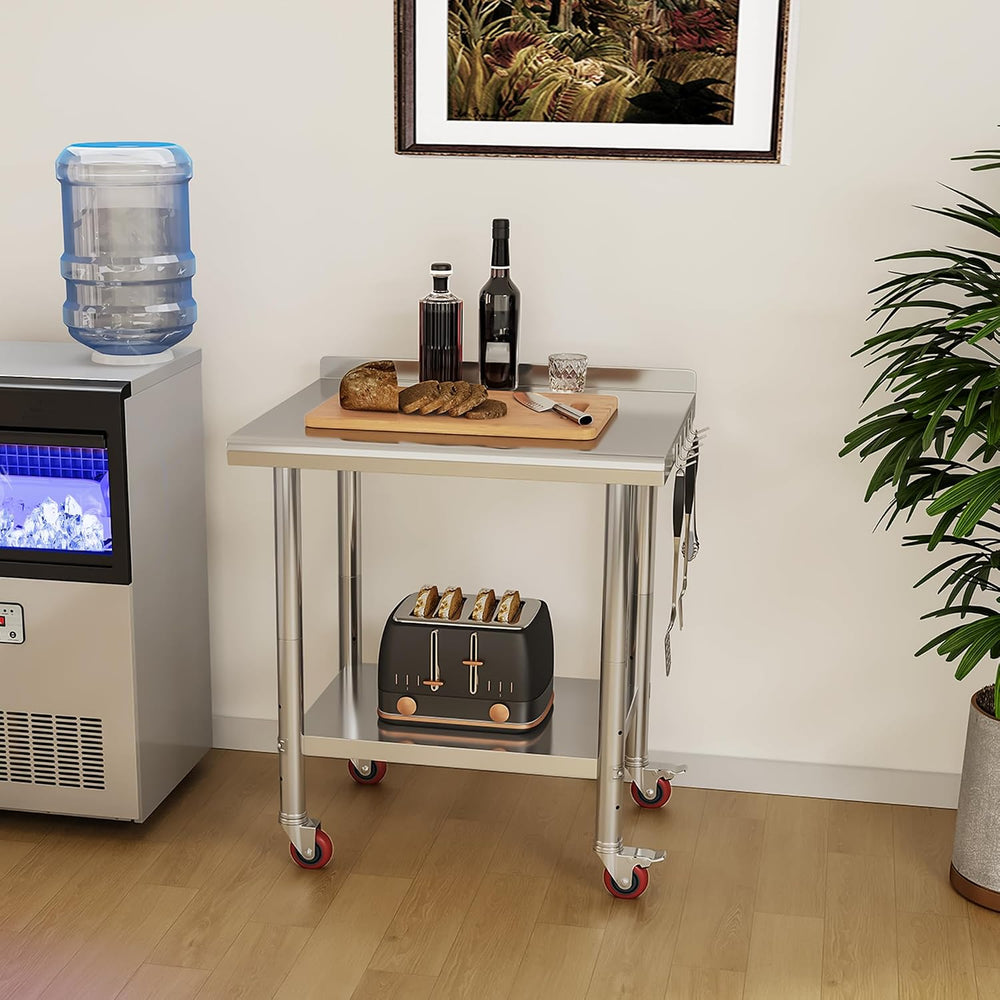 YITAHOME 30" x 24" Stainless Steel Table with Backsplash & Wheels