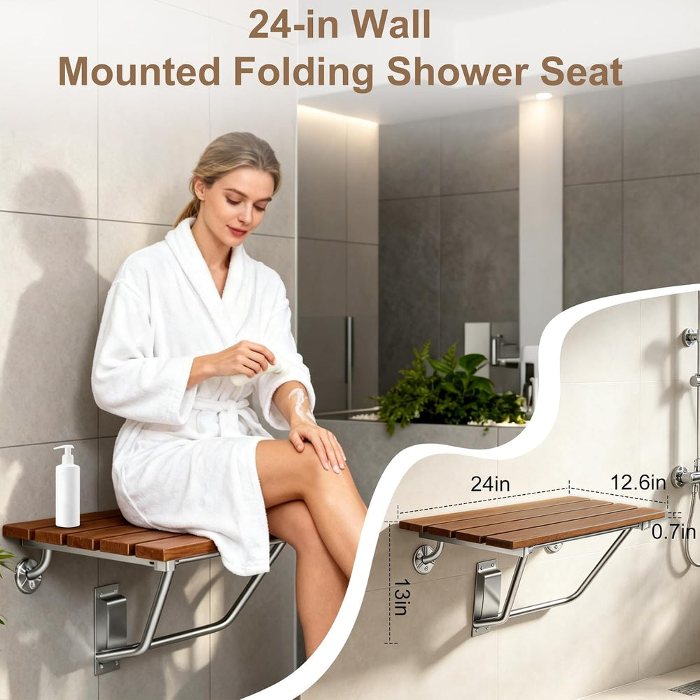 24'' Folding Shower Seat Wall Mounted, 500lb Load Capacity, Space-Saving