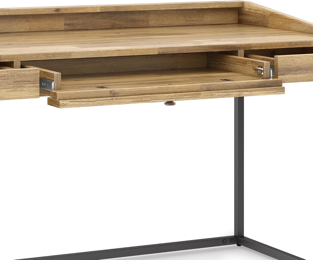 SIMPLIHOME Ralston 60" Wide Solid Acacia Wood Writing Desk in Golden Wheat
