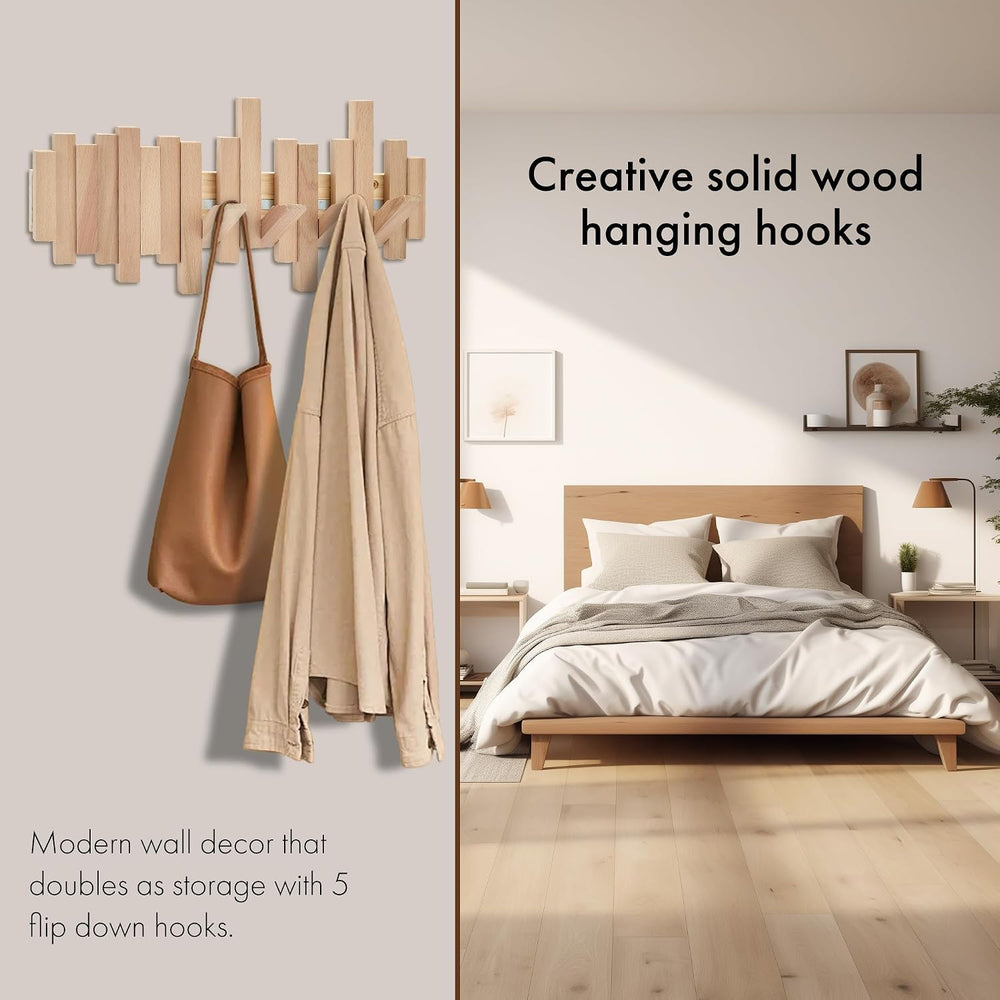 Natural Wood Wall Mounted Piano Coat Rack | Mounted Coat | Flip Up Wall Hook ...