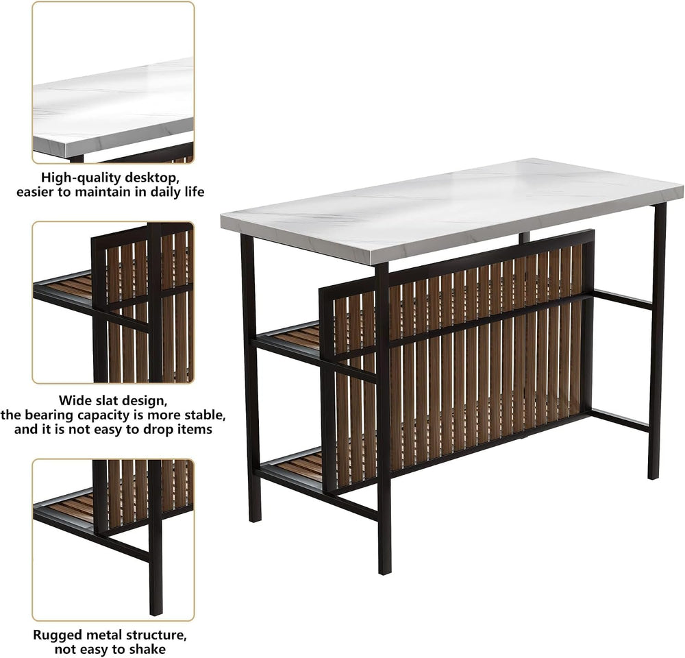 Kitchen Island with Seating & Storage, Bar Table and Chair Set, White