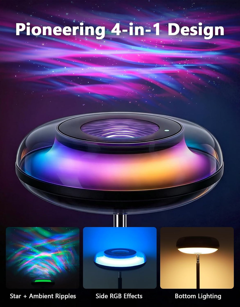 Bairth Uplighter Floor Lamp for Living Room, Ripple and Star Projector