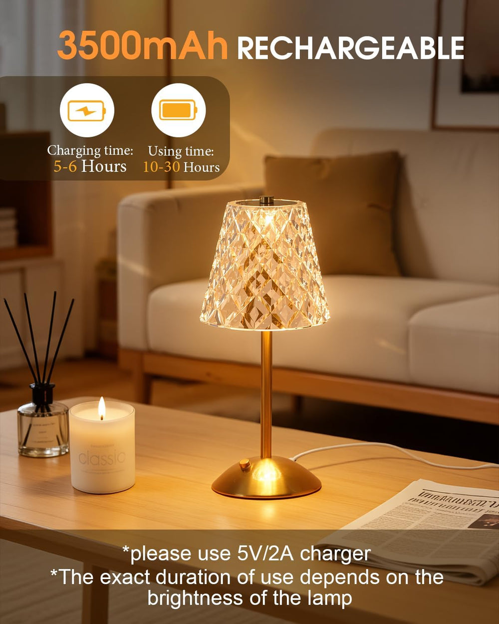 Nusogon 2 Pack Rechargeable Cordless Table Lamp, Touch Control Desk Lamp