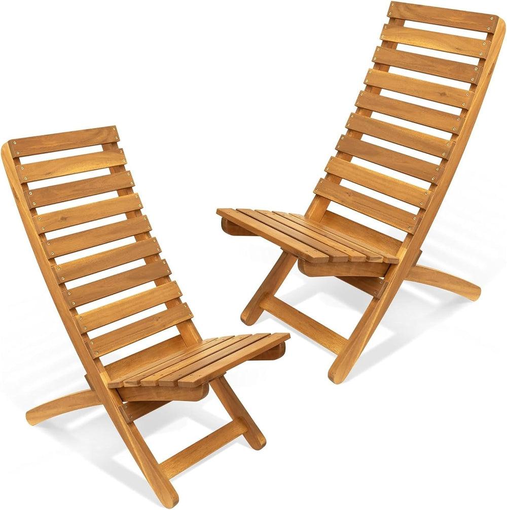 Melino 2PCS Wooden Folding Chairs, FSC Certified Acacia Low Profile Adirondac...