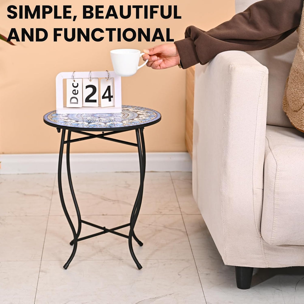 Round Side Table, 17“ H Easy Assembly Weather Resistant Metal Accent Table
