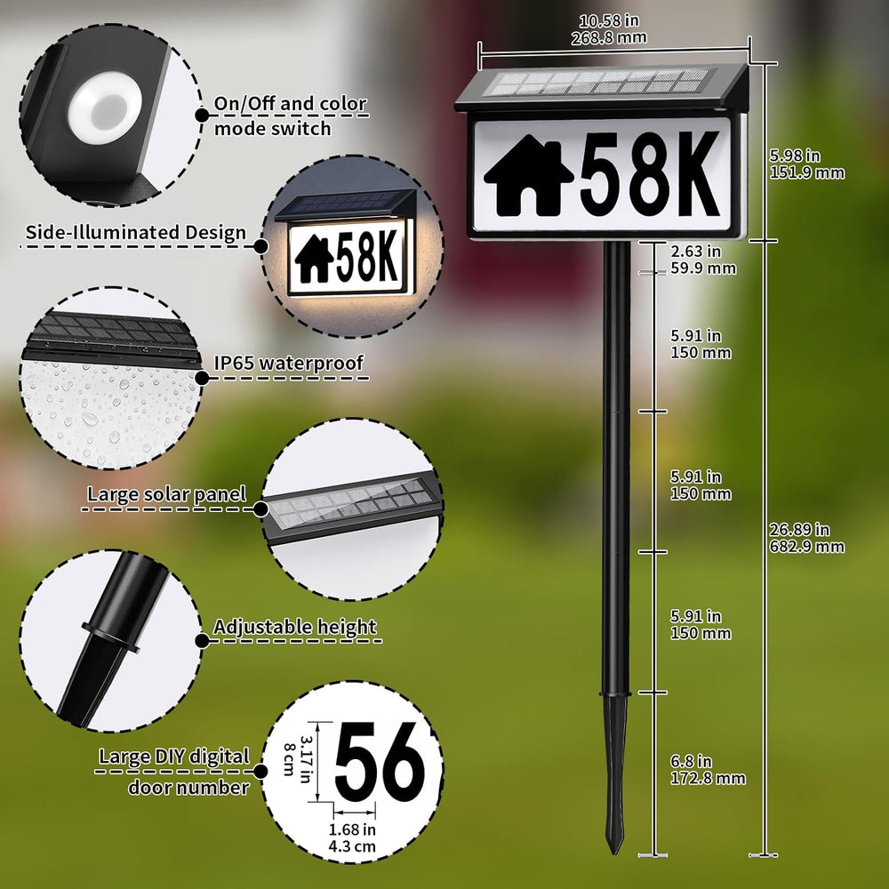 Solar Address Sign, Lighted House Numbers for Outside Waterproof