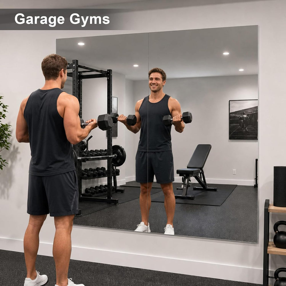 brisafe Gym Mirror, 48"x24" 2-Pack Magnetic No-Drill Wall Mirror