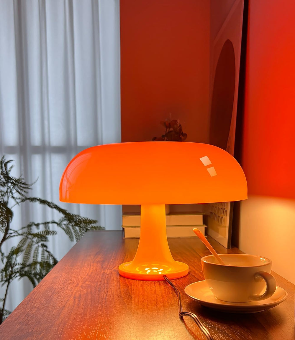 Orange Mushroom Lamp, Mid Century Modern Table Lamp for Bedroom, Minimalist M...