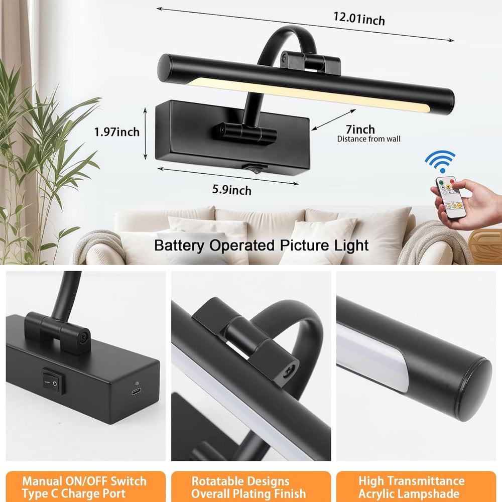 Tassuowell Battery Powered Picture Light with Remote and Timer,Full Metal Art...