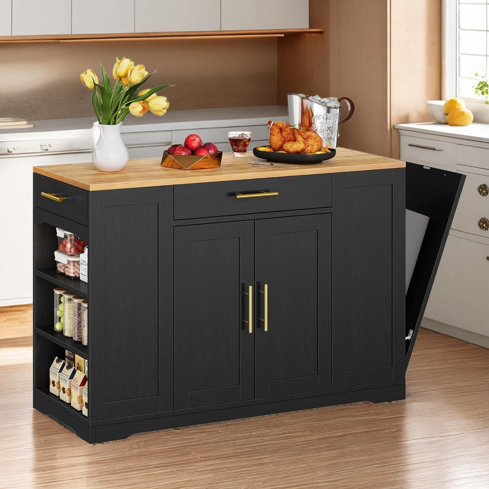 YITAHOME 53 Inch Movable Kitchen Island with Trash Can Storage Cabinet