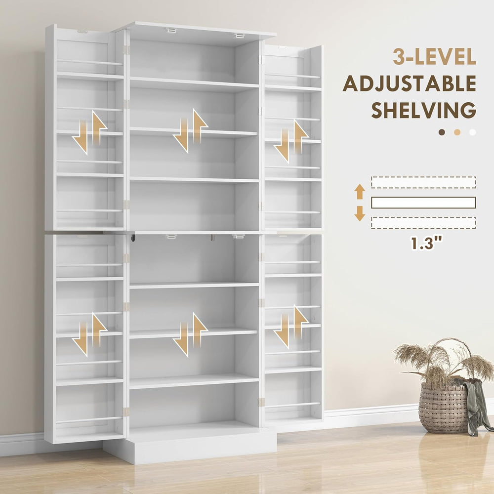 HOMCOM 65" Kitchen Pantry Storage Cabinet 16 Door Shelves White