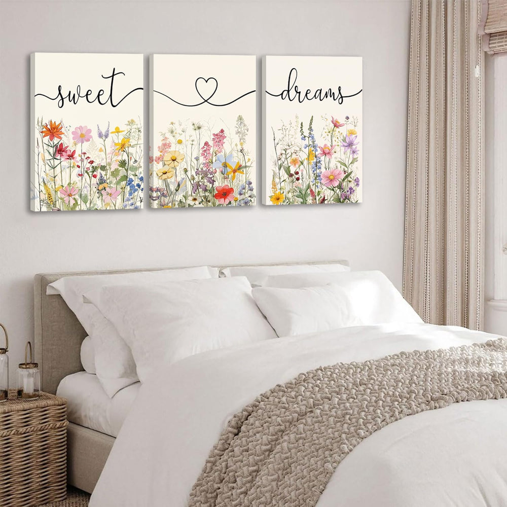 Framed Sweet Dreams Wall Art Set of 3, Colorful Wildflower Prints