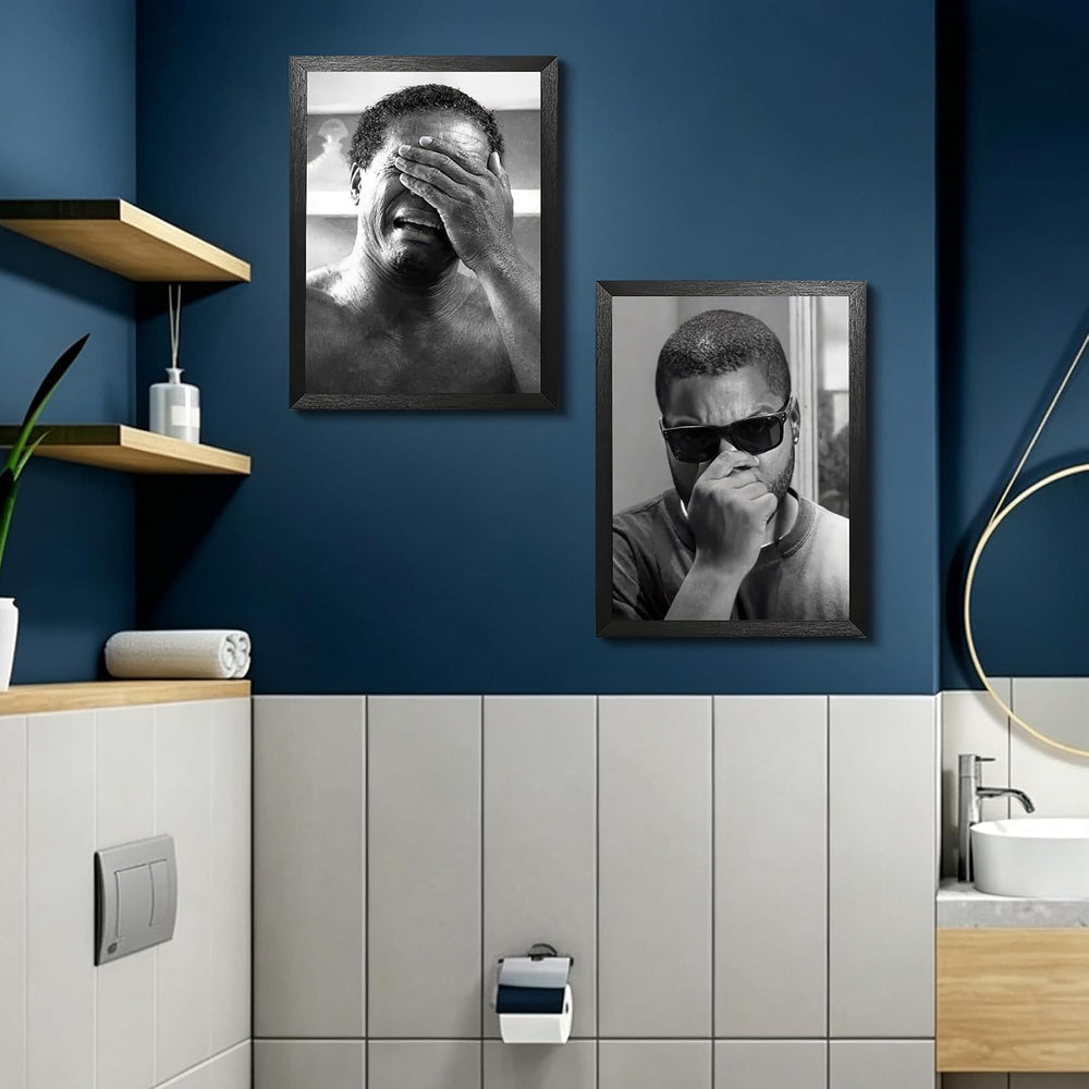 Funny Bathroom Wall Art Set of 2, Framed Canvas Wall Decor with Black Solid W...