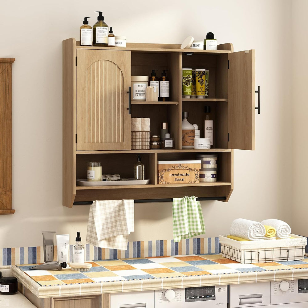 RUSTOWN Fluted Bathroom Wall Cabinet with Arched Doors & Adjustable Shelves