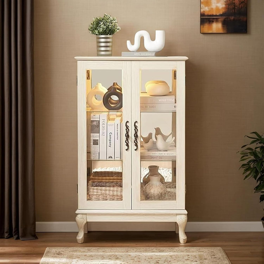 43"H Lighted Display Curio Cabinet, 3-Tier Glass Accent Storage Cabinet ...