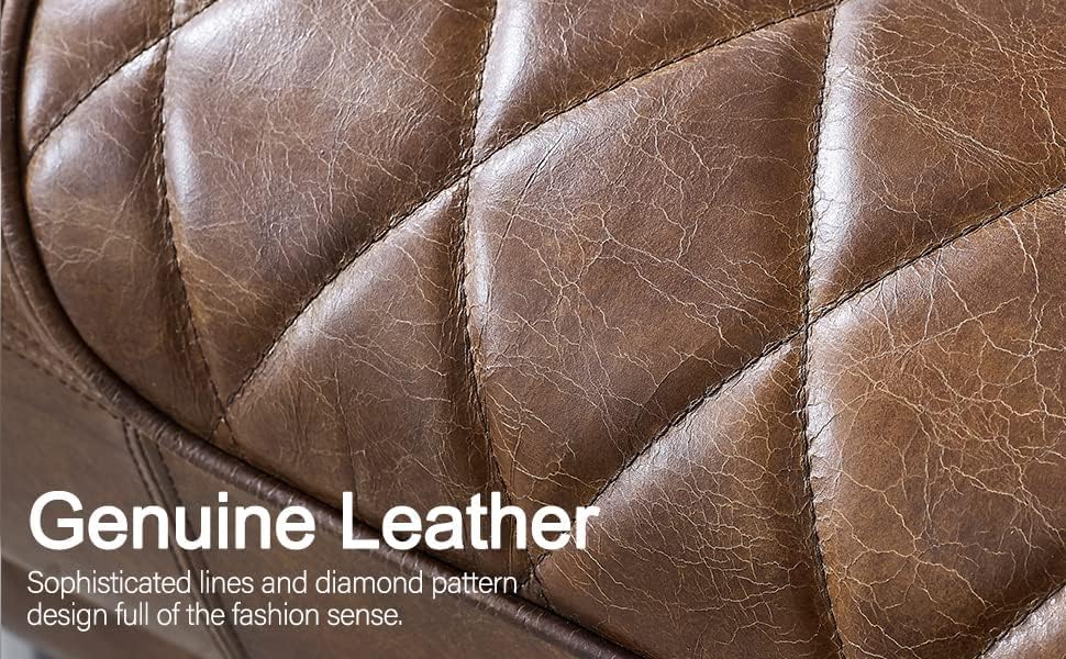 Volans Mid Century Modern Genuine Leather Accent Arm Chair with Vintage Alumi...