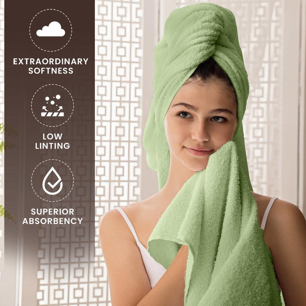 Oakias Premium Towel Set 600 GSM 8 Piece Green - 100% Ring Spun Cotton Highly...