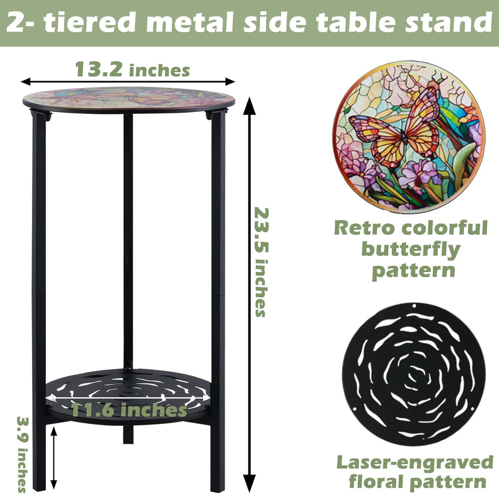 2 Packs Two-Tier Metal Round Side Table Set of Two Black Accent Coffee Tables...