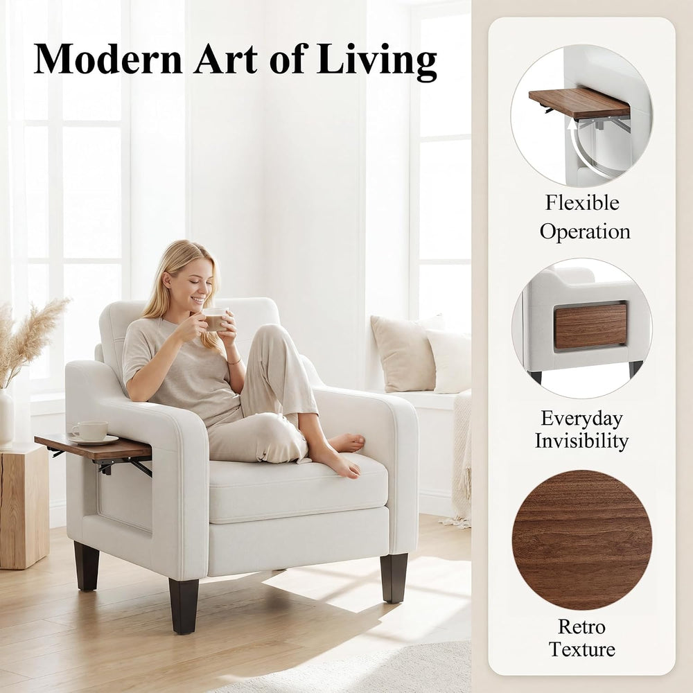 Accent Chair for Living Room, Mid-Century Upholstered Armchair with Foldable ...