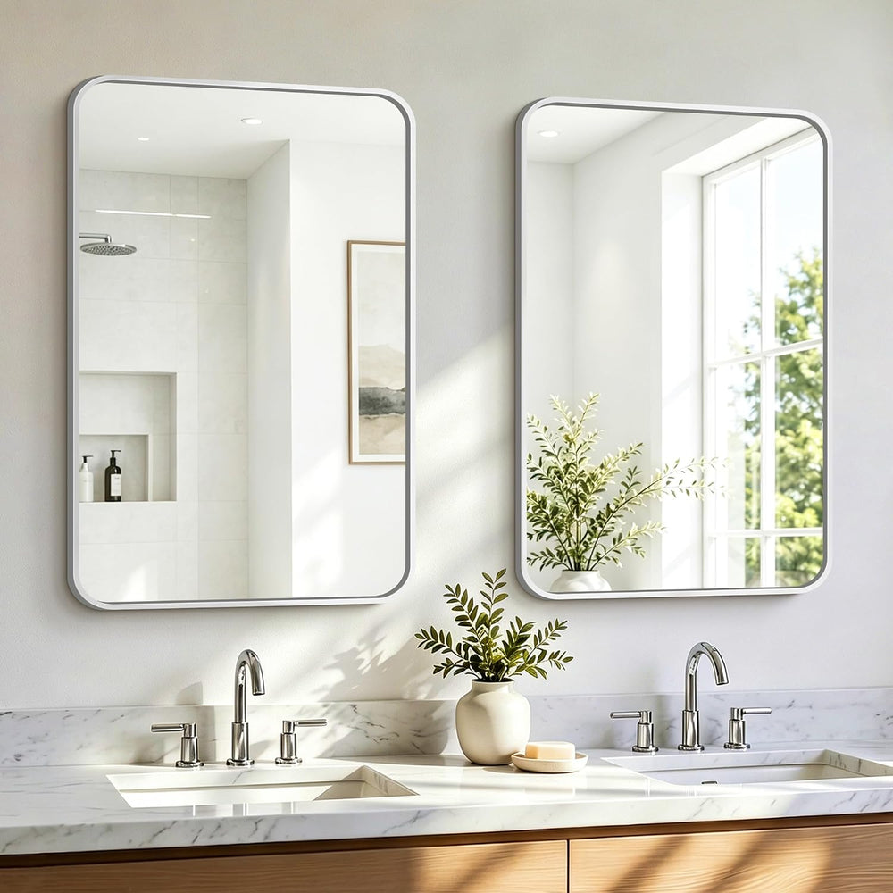 Bathroom Vanity Mirror for Wall, 30”x20”-2pcs Mirror for Over Sink, Silver
