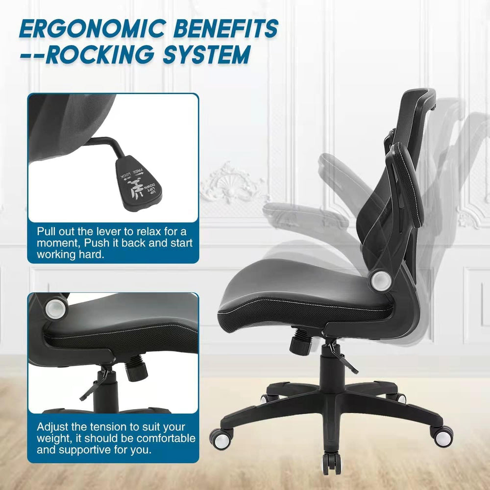 Office Chair Ergonomic Desk Chair, Computer PU Leather Home Office Chair, Swi...