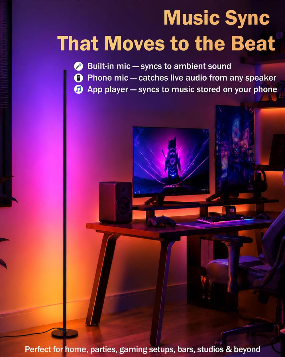 63" H RGB Floor Lamp, Smart Led Corner Lamp with Music Sync