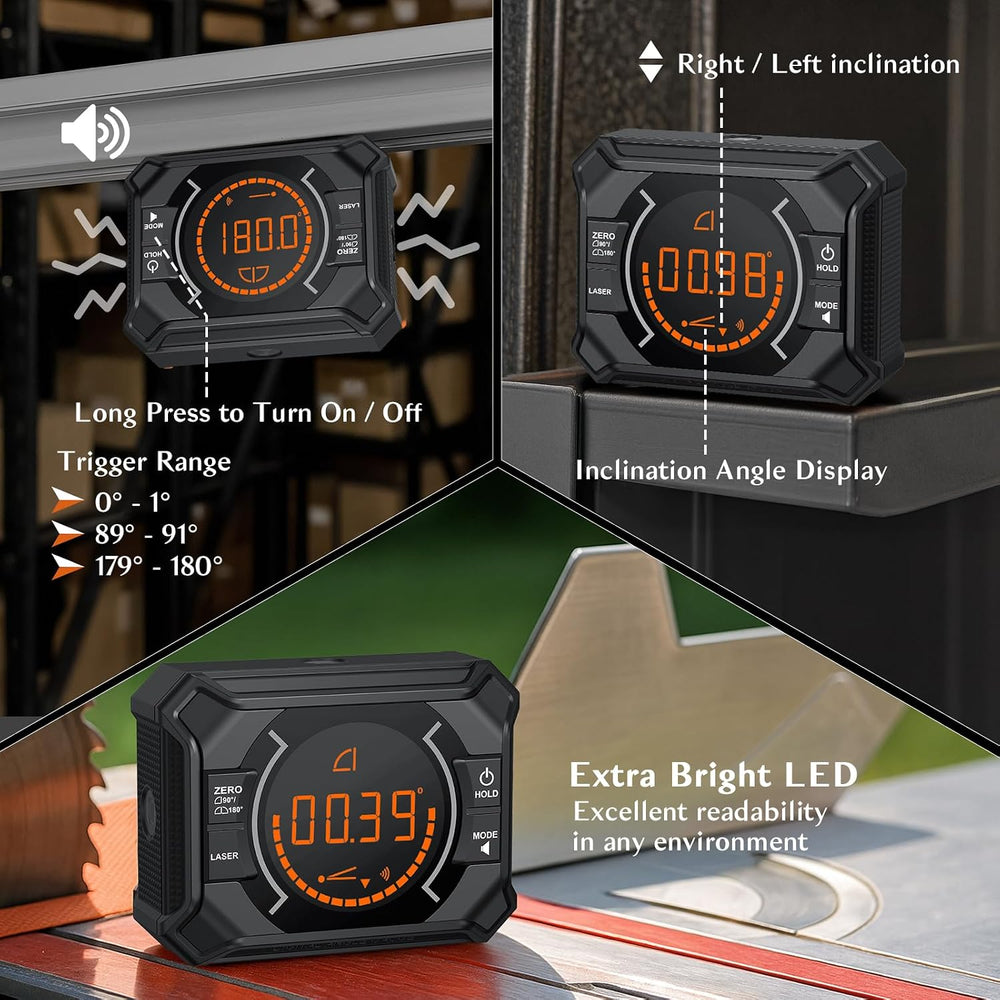 3 in 1 Rechargeable Digital Angle Finder with Laser & Magnet- Black
