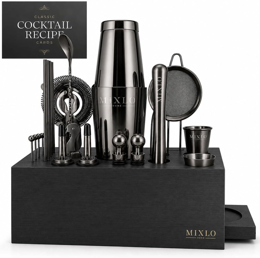 Mixology Bartender Kit - 22Pcs Bar Set Cocktail Shaker Set w Black Bar Cart A...