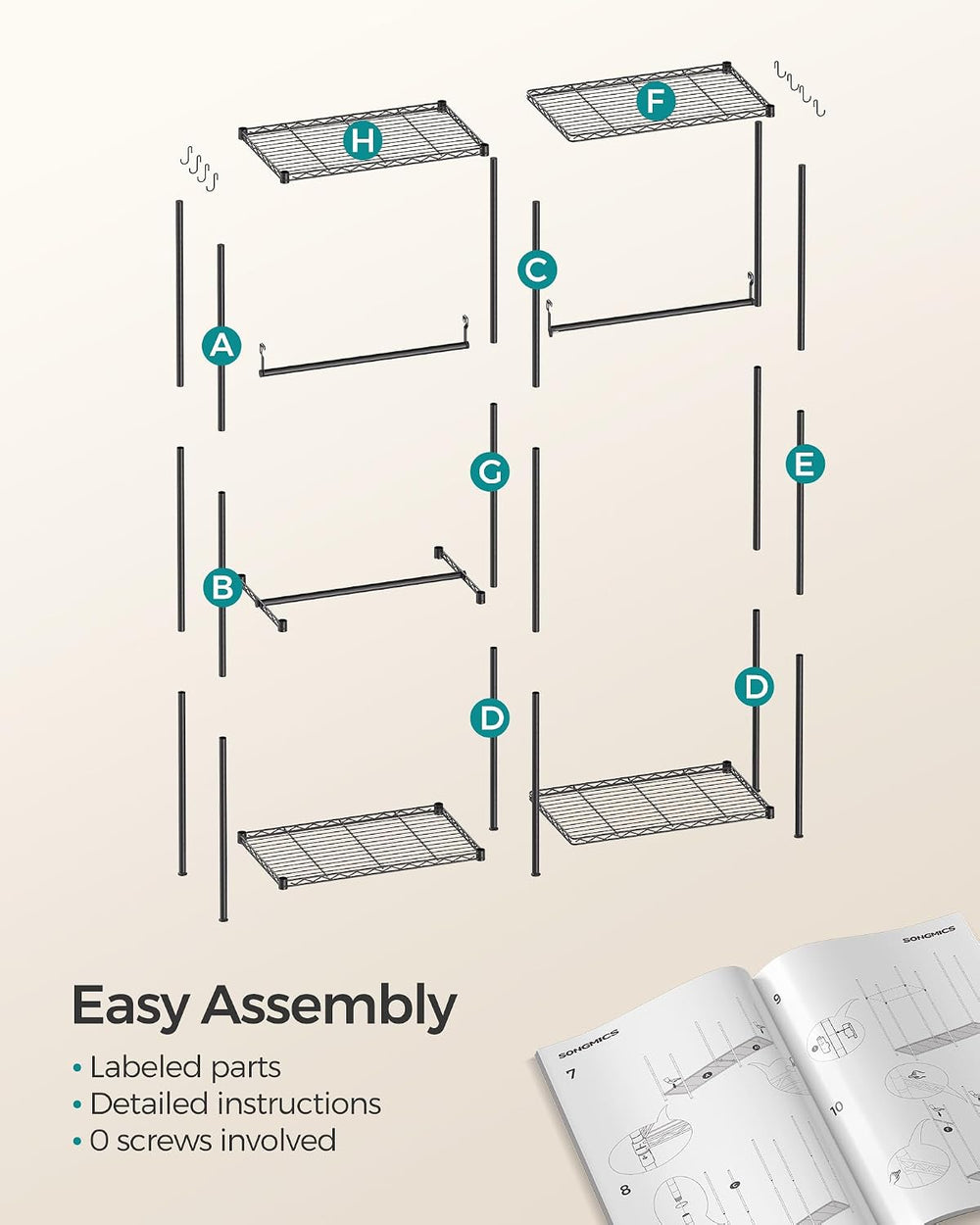 SONGMICS Clothes Rack, Freestanding Wardrobe Closet, Metal Clothing Racks, He...