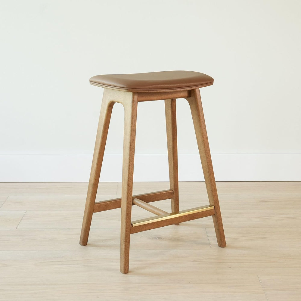 Plank+Beam Beryl Bar Stool, Upholstered, Set of 2, Pecan/Toffee