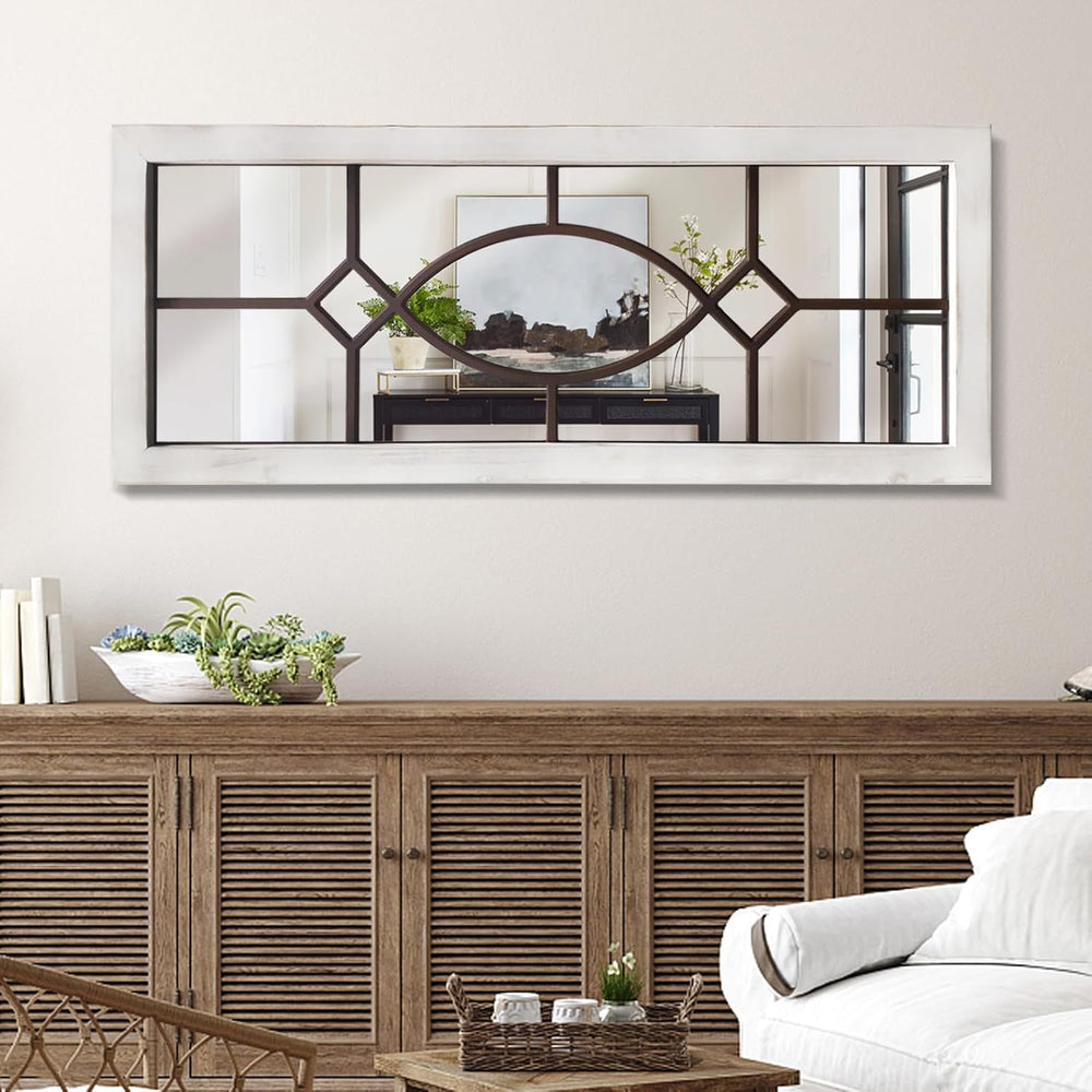 Farmhouse Mirror for Wall Decor: 43.3"x17.7" Large Rustic Windowpan...