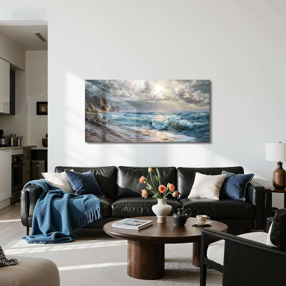 imjiayu Ocean Canvas Wall Art, Sunrise Seascape Painting 20"x40"