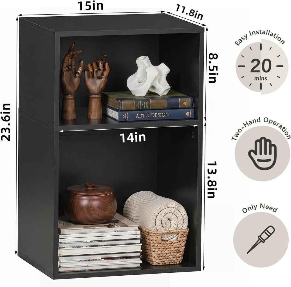 YAHARBO 2 Cube Bookshelf, Black Record Player Stand with Vinyl Storage Up to ...