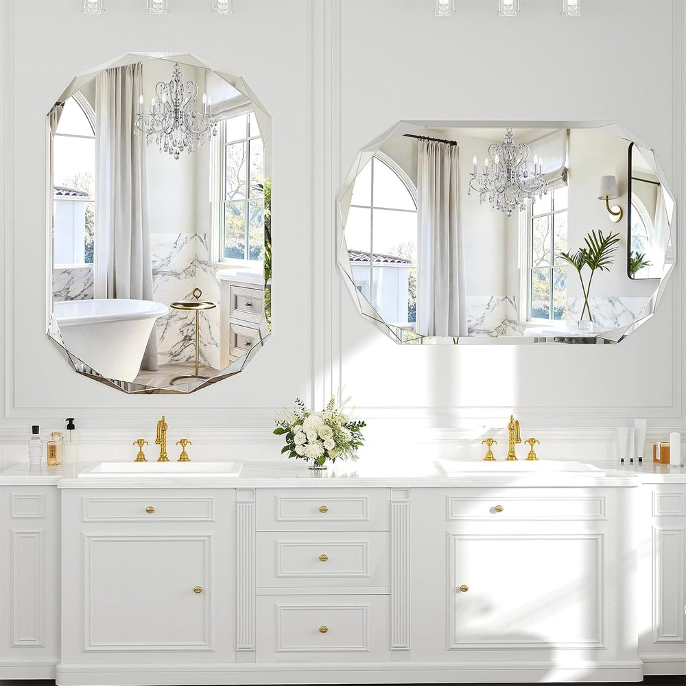 Krymnar 48 x 30 Inch Beveled Oval Bathroom Mirror, Frameless Wall Mirror