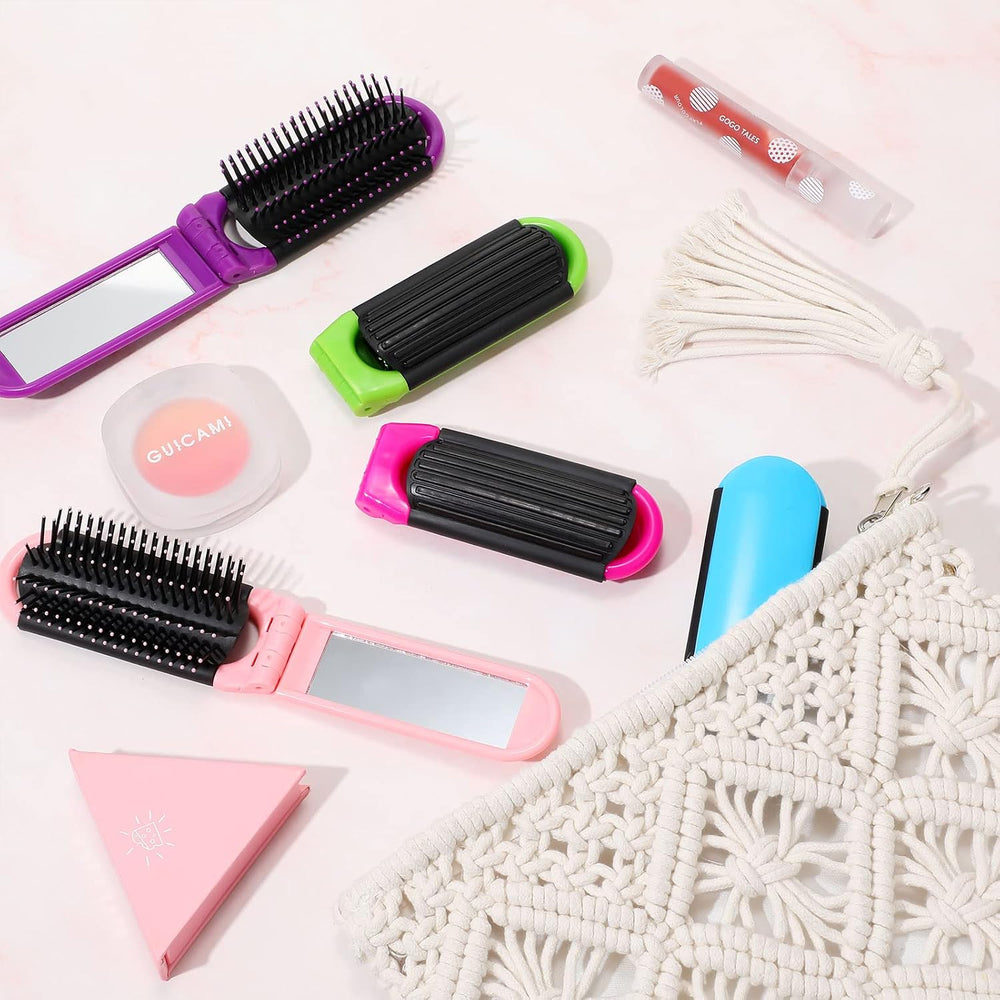 Nuogo 50 Pcs Travel Hair Brushes with Mirror, Foldable Portable Travel