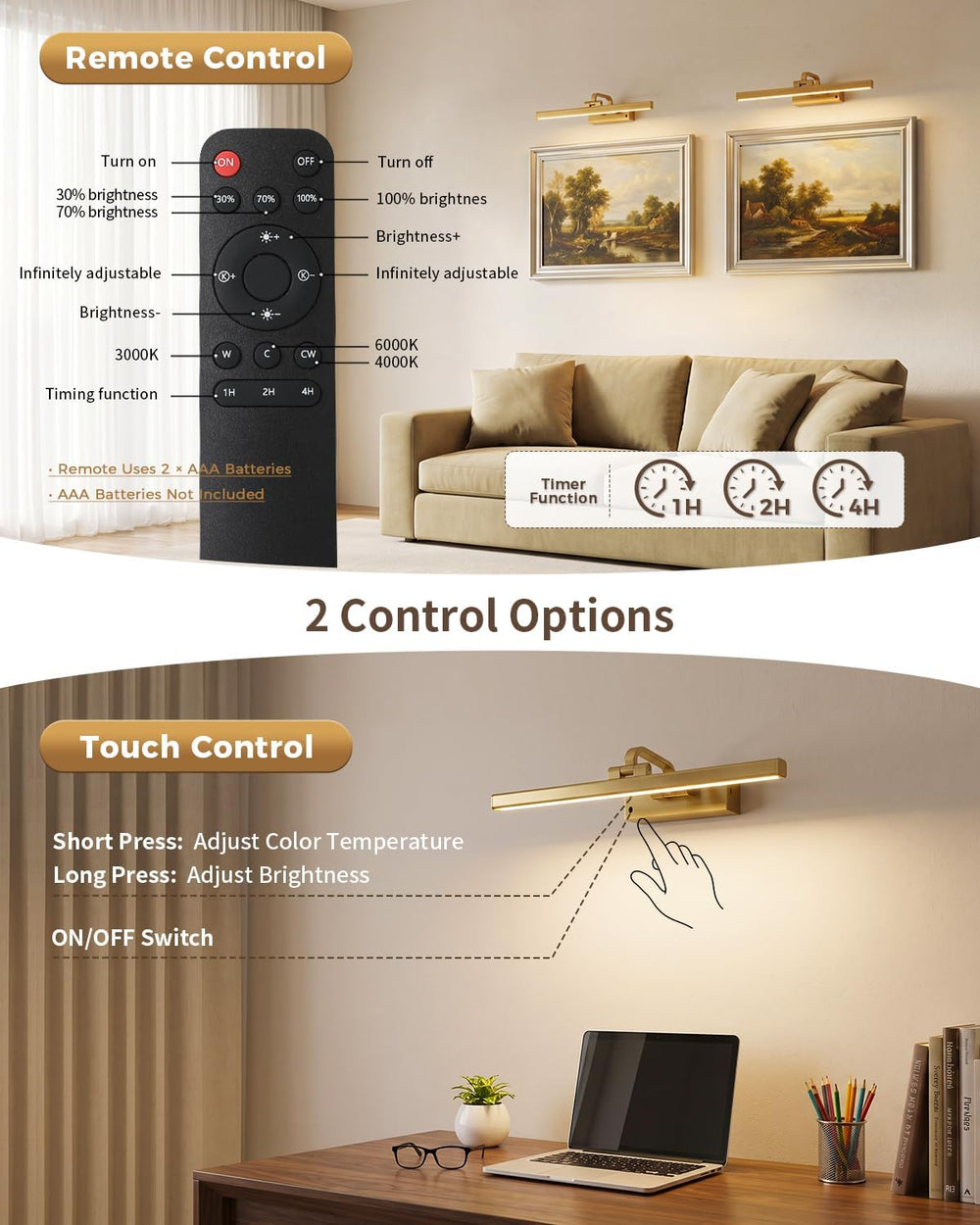 15.75-Inch Battery Operated Picture Light for Wall, LED Art Light
