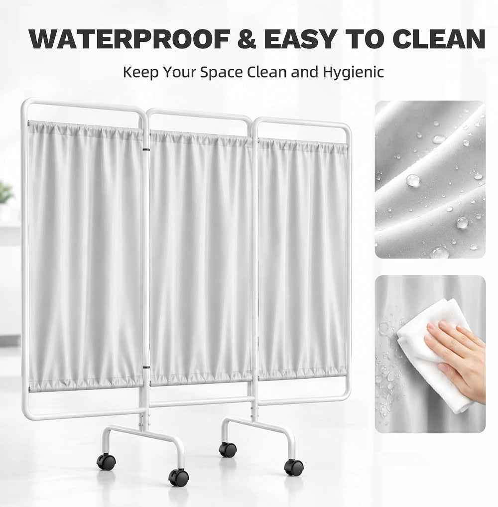 INNOVART 3-Panel Medical Privacy Screen with Wheels, White Vinyl
