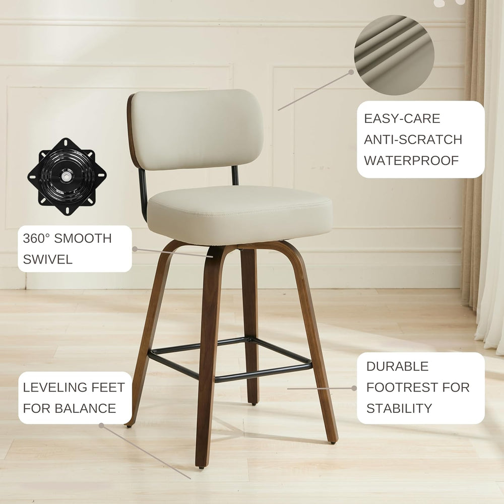 Swivel Bar Stools Set of 2, 30" Bar Height, Beige Grey