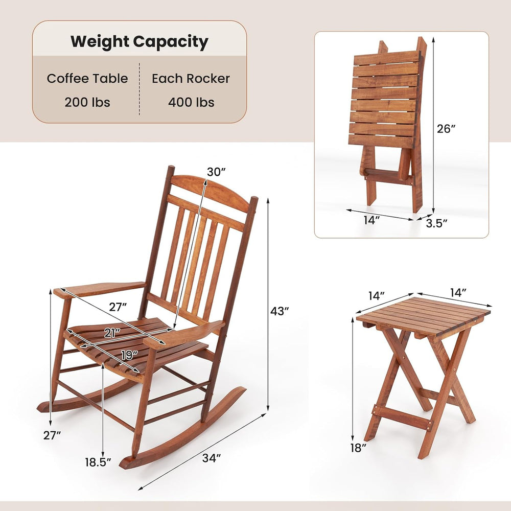 Tangkula 3-piece Outdoor Rocking Bistro Set, Solid Poplar Wood