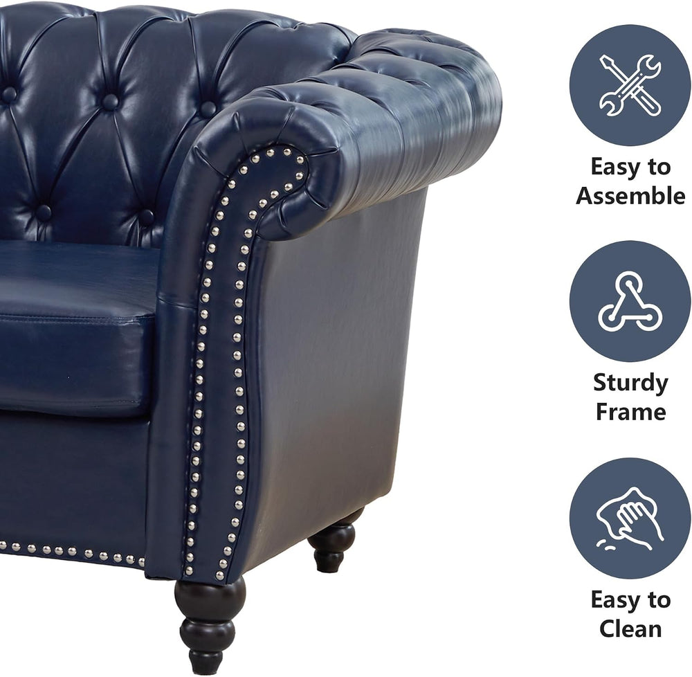 ORRD 2 Piece Chesterfield Faux Leather Sofa Couch Chair