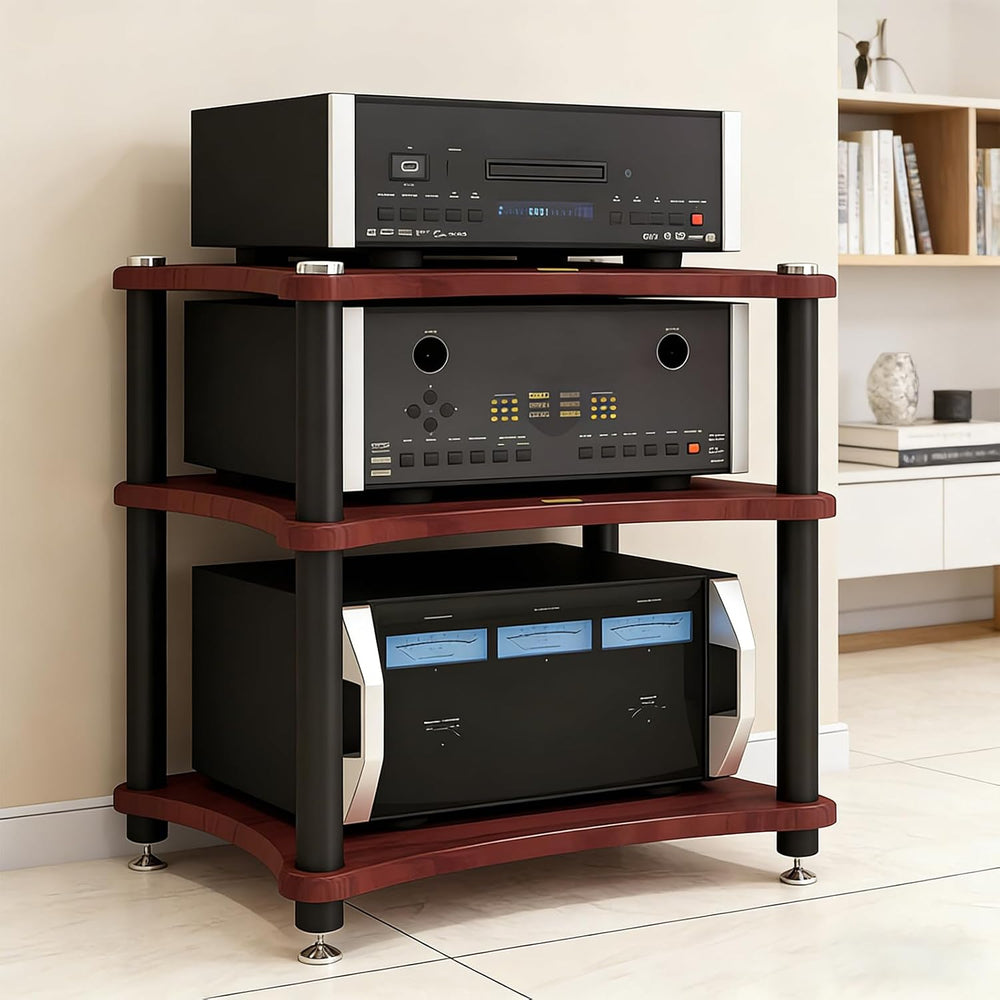 Heavy Duty 3-Tier AV Media Stand, 264 lb Load Capacity, Teak